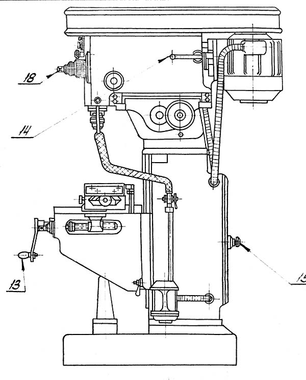 Розташування органів керування шпоночно-фрезерным верстатом 692М